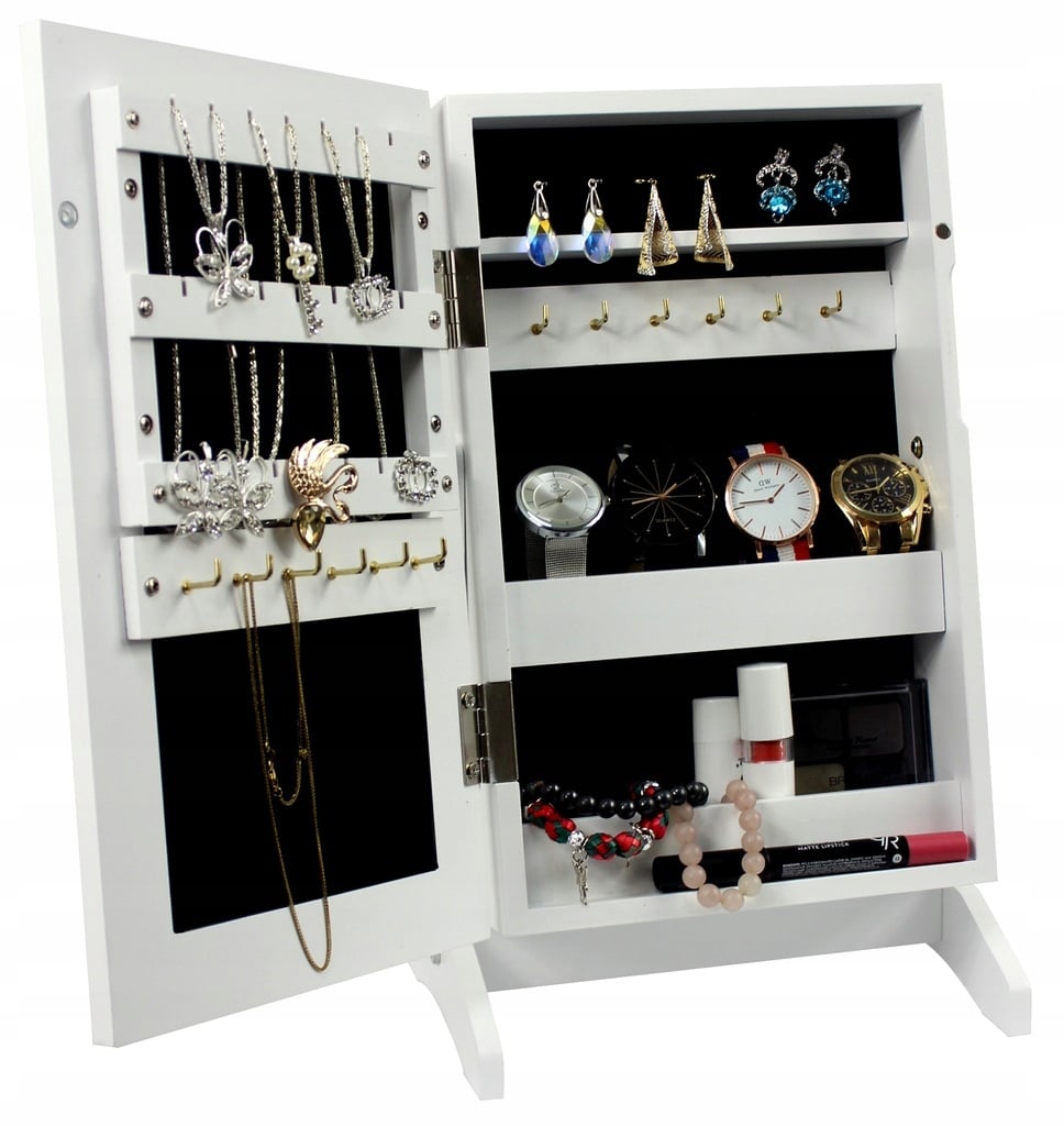 Dulapior de toaleta cu oglinda si spatiu de depozitare bijuterii, 21x36x15cm, alb [6]