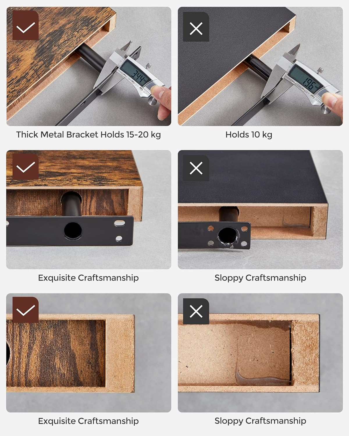 VASAGLE Raft de perete suspendat plutitor, MDF, sistem montare inclus, 60x20x4cm, vintage maro [8]