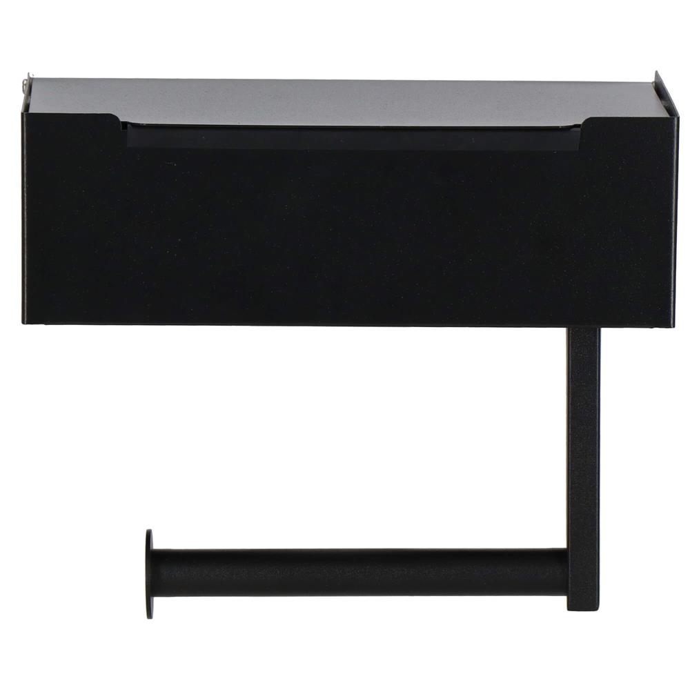 Suport hartie igienica din otel cu sertar depozitare, sistem montare inclus, 22cm, negru bej [7]