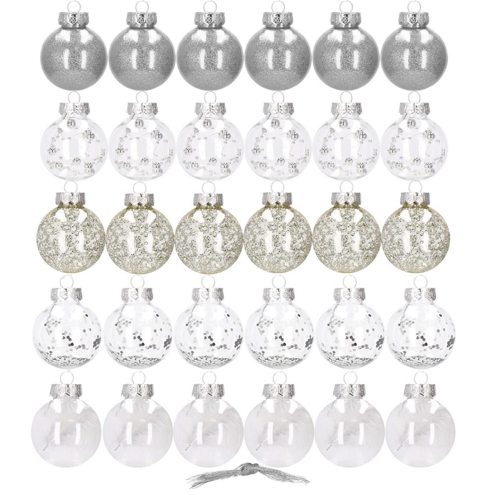 Set globuri de Craciun Inedit, 30 bucati, 6cm, transparente si argintiu [10]