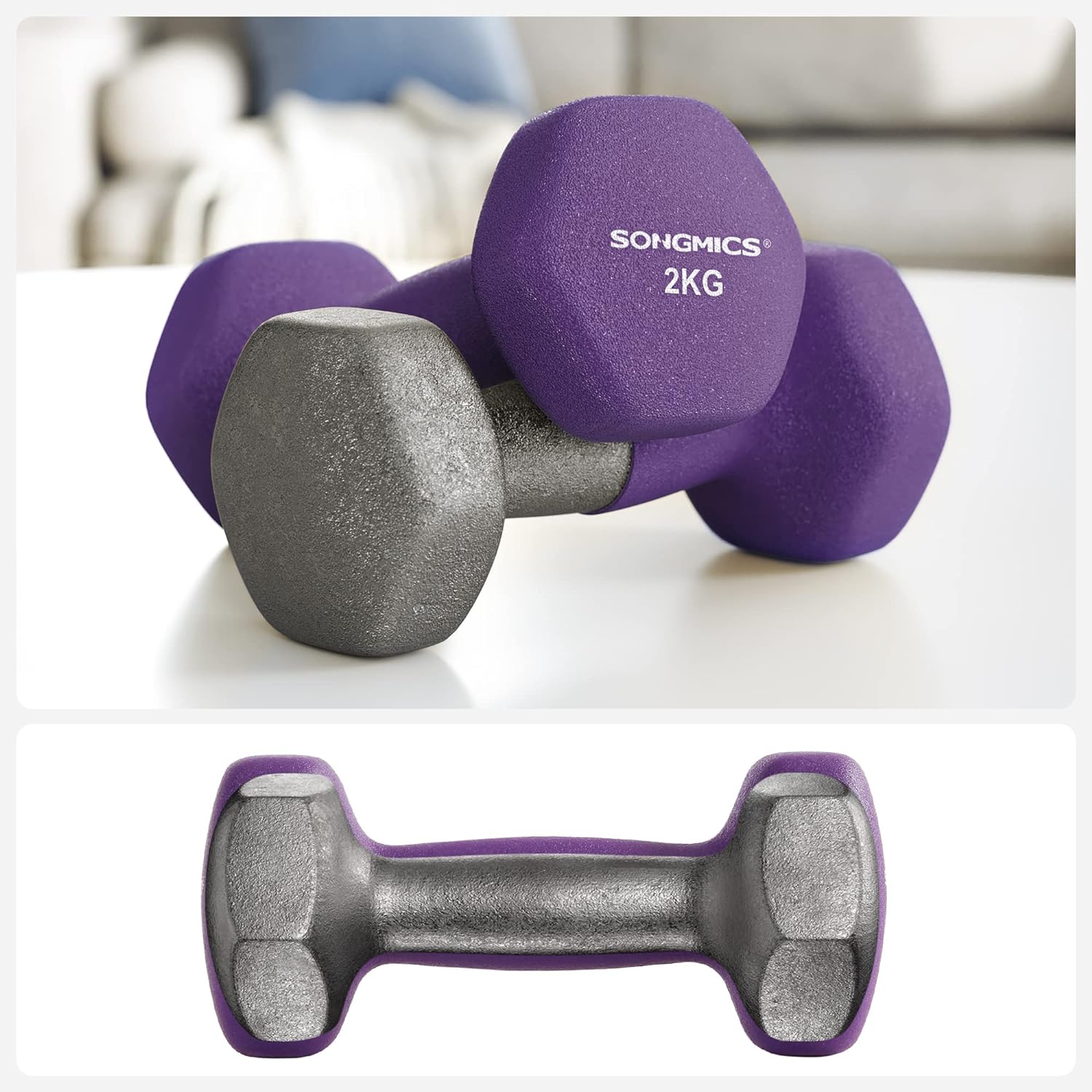 SONGMICS Set de 6 gantere hexagonale cu suport, 2x1kg 2x1.5kg 2x2kg, multicolor [8]