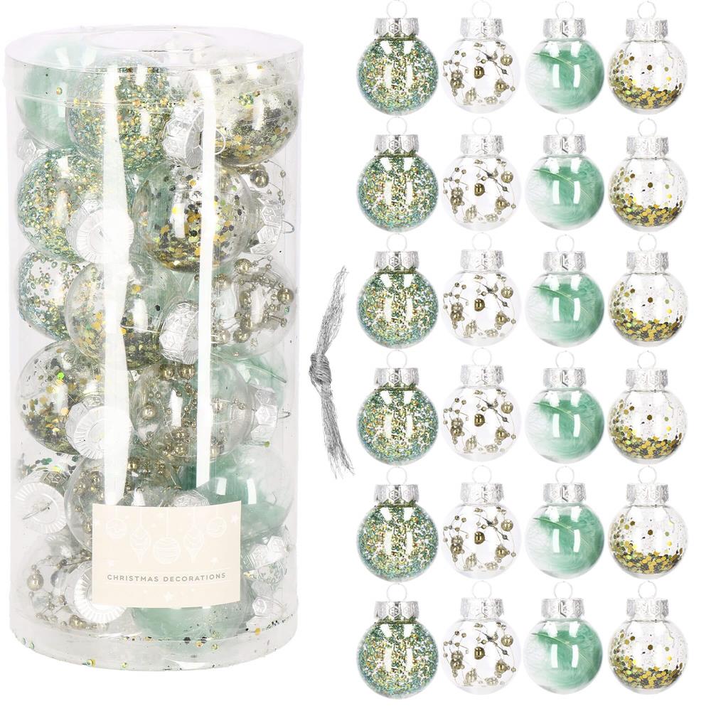 Set globuri de Craciun Inedit, 24 bucati, 5cm, transparente si verde [8]