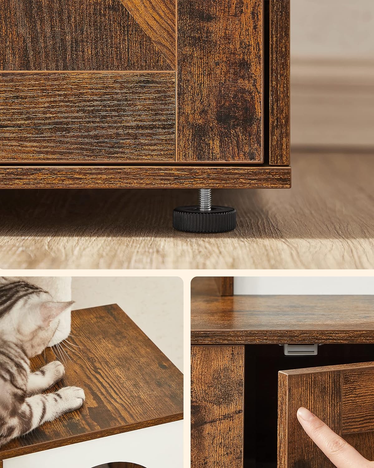 FEANDREA Mobilier 2 in 1 pentru pentru pisici cu cusca, ascunzatoare si loc de joaca, 58x50x140cm, maro vintage [5]