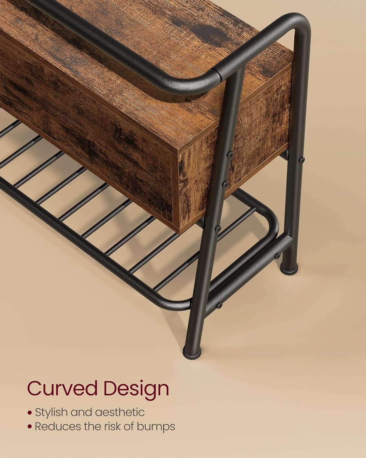 VASAGLE Pantofar cu banca de depozitare, raft si sertar, stil industrial, 30x80x64 cm, maro rustic [8]