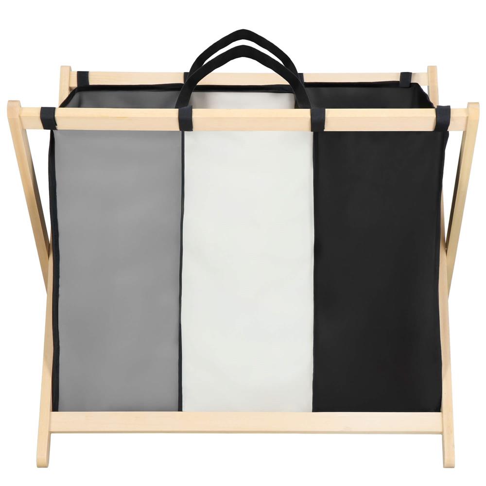 Cos de rufe cu 3 compartimente, cadru din lemn, 67x42x57 cm, 105 litri [8]