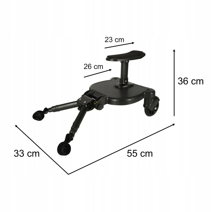 Platforma pentru carucior 55x33x36 cm, cu sezut pentru al doilea copil, montaj rapid, compatibilitate universala, neagra [8]