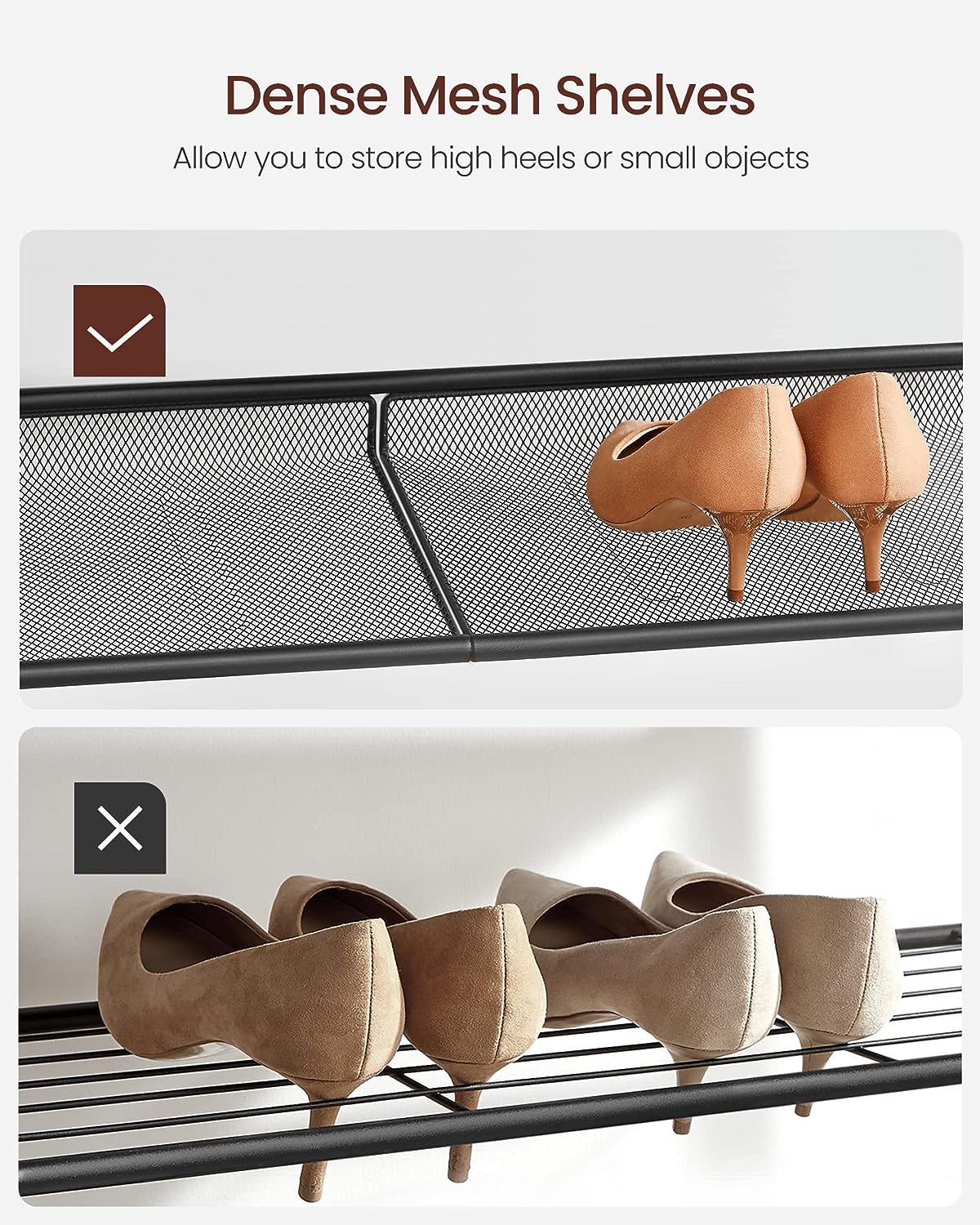VASAGLE Raft de pantofi, 5 niveluri, rafturi reglabile din plasa, metal, stil industrial, 75x28x93cm, maro vintage negru [10]