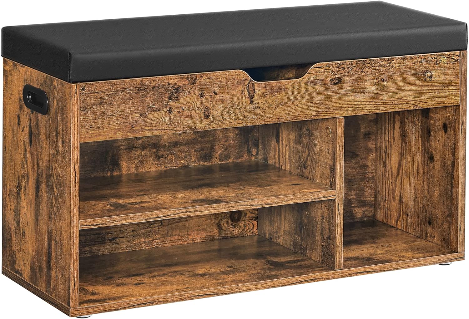 VASAGLE Pantofar cu banca, capitonata, 3 compartimente, sarcina 150 kg, 30x80x44cm, vintage, maro inchis [4]