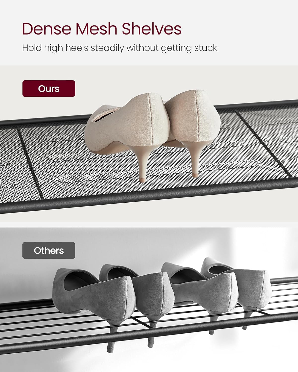 VASAGLE Raft de pantofi, cu 4 rafturi din plasa, cadru din otel, industrial, 30x100x92cm, maro rustic si negru [5]