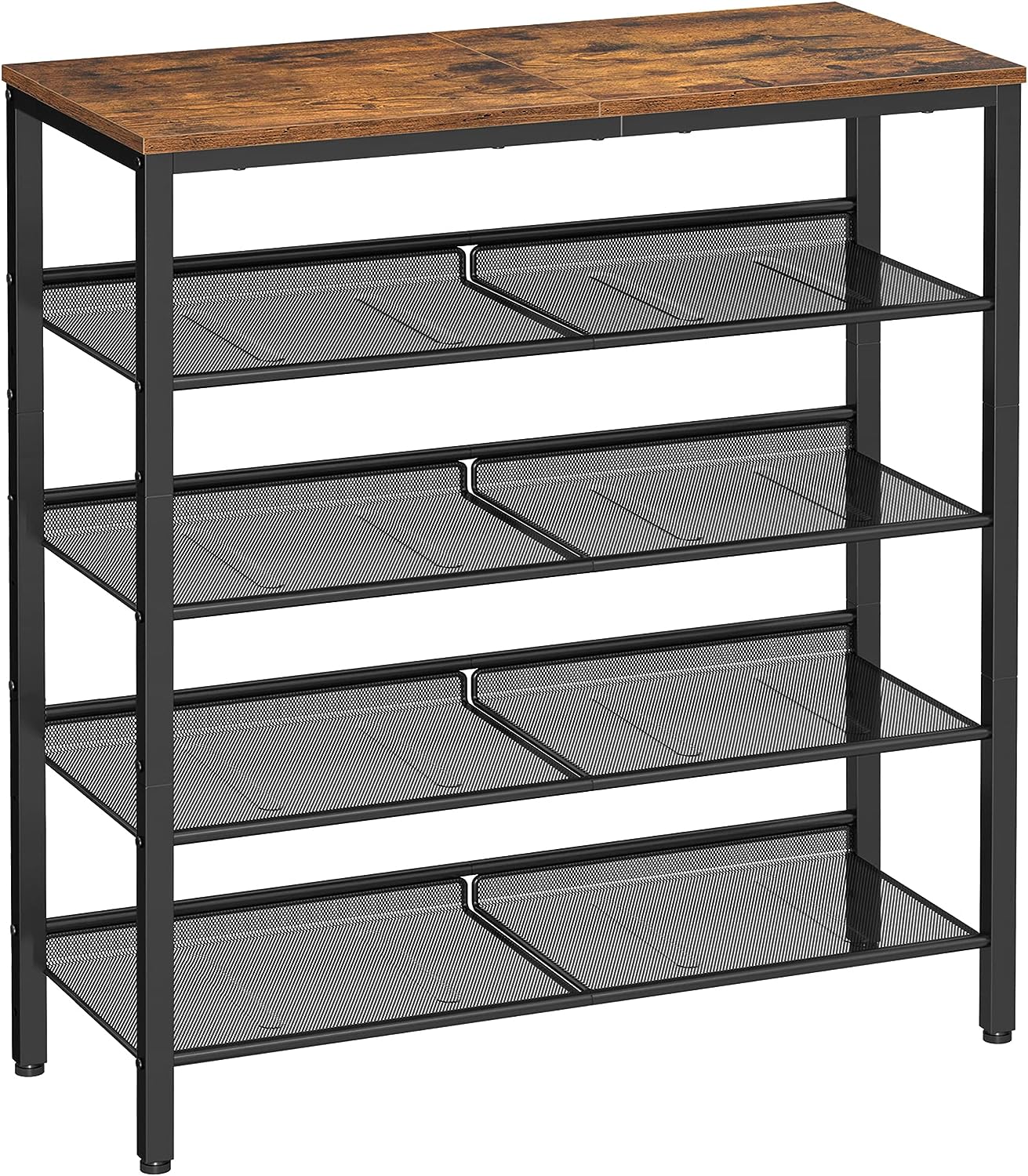 VASAGLE Raft de pantofi, 5 niveluri, rafturi reglabile din plasa, metal, stil industrial, 75x28x93cm, maro vintage negru [8]