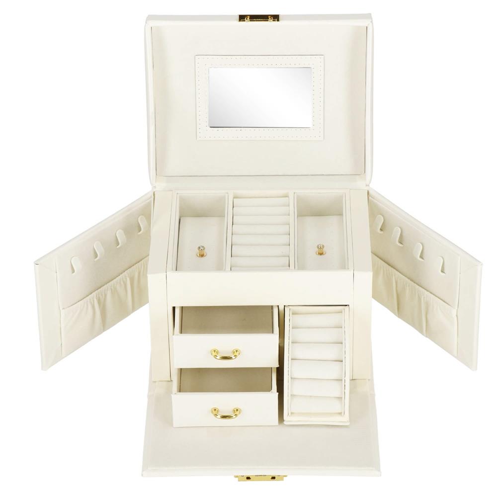 Disponibil livrare locker S - (DL) Cutie depozitare si organizare bijuterii, MDF, piele ecologica, 17,5 x 12 x 13,5 cm., crem