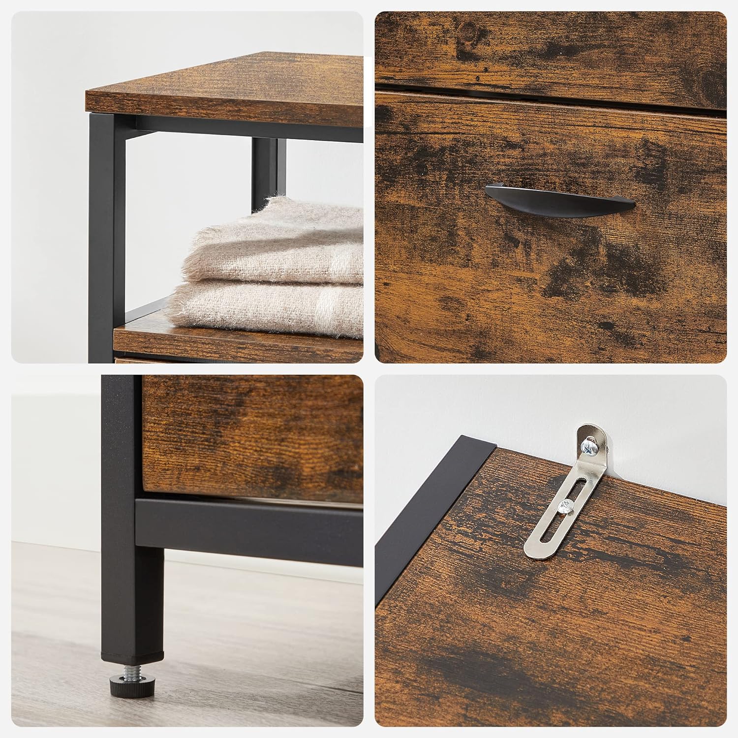 VASAGLE Dulap pantofi din MDF cu ​​4 usi basculante, pentru 12-20 perechi, 98x30x95cm, maro rustic si negru [9]