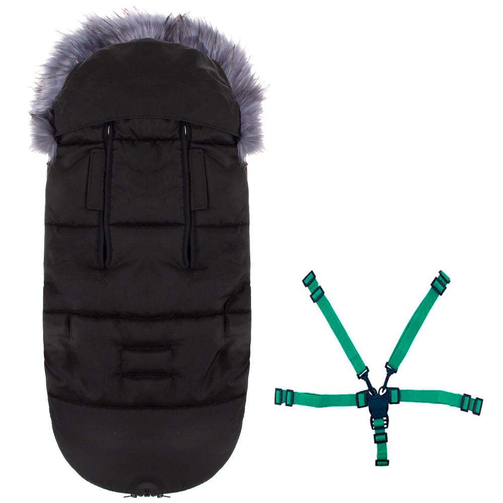 Sac iarna de bebelusi pentru carucior, marime universala, cu gluga, 90x45cm, negru [4]