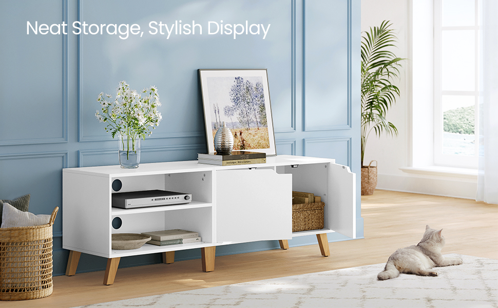 VASAGLE Comoda pentru TV de pana la 65 inch, cu 2 usi si raft reglabil, 40x140x50 cm, alb [9]