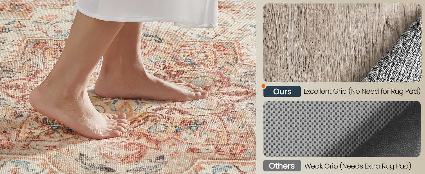 SONGMICS Covor decorativ antiderapant, stil vintage, lavabil la masina, 120×170 cm, bej cappuccino [8]