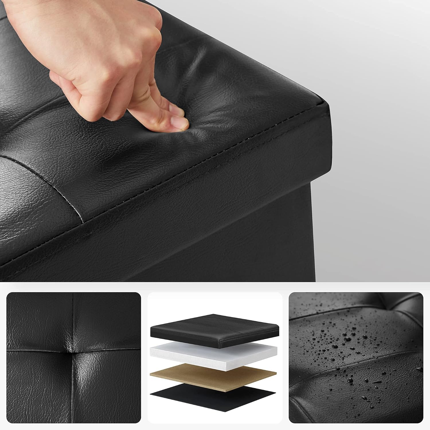 SONGMICS Taburet pliabil cu sezut moale, spatiu de depozitare 120litri, maxim 300kg, 110x38x38cm, negru [9]