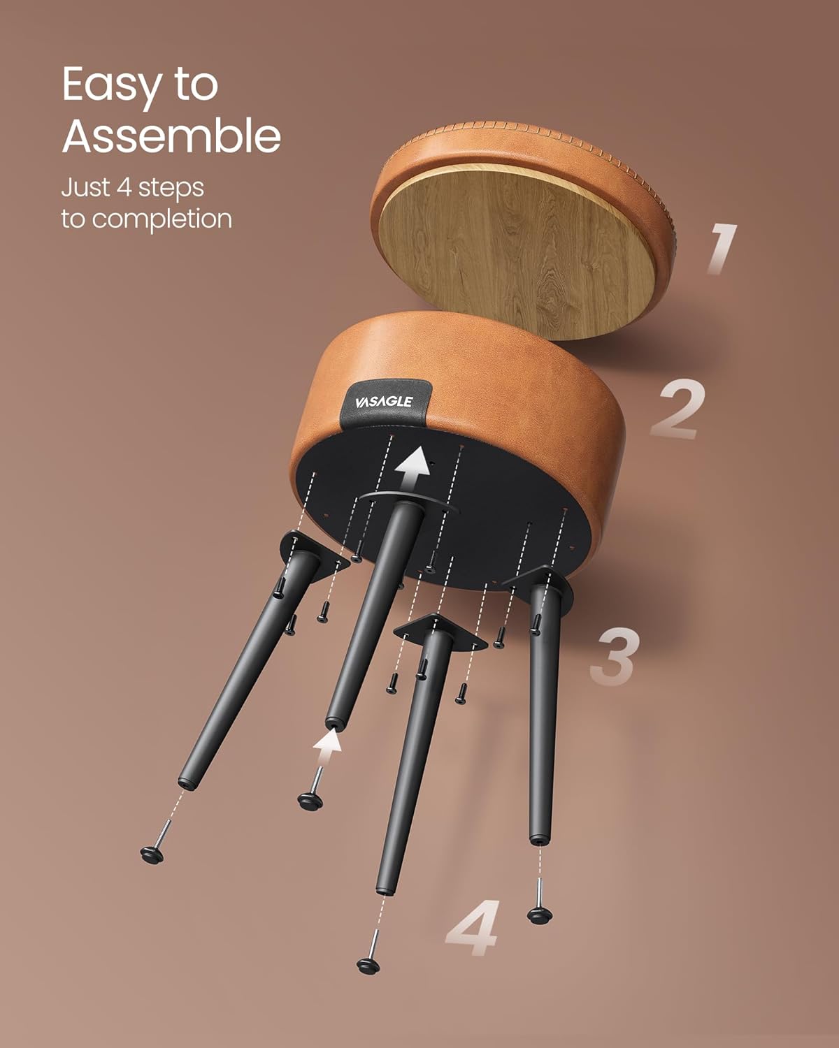 VASAGLE Taburet cu spatiu de depozitare, tapitat PU, cu 2 fete, diametru 32 cm, maro [9]