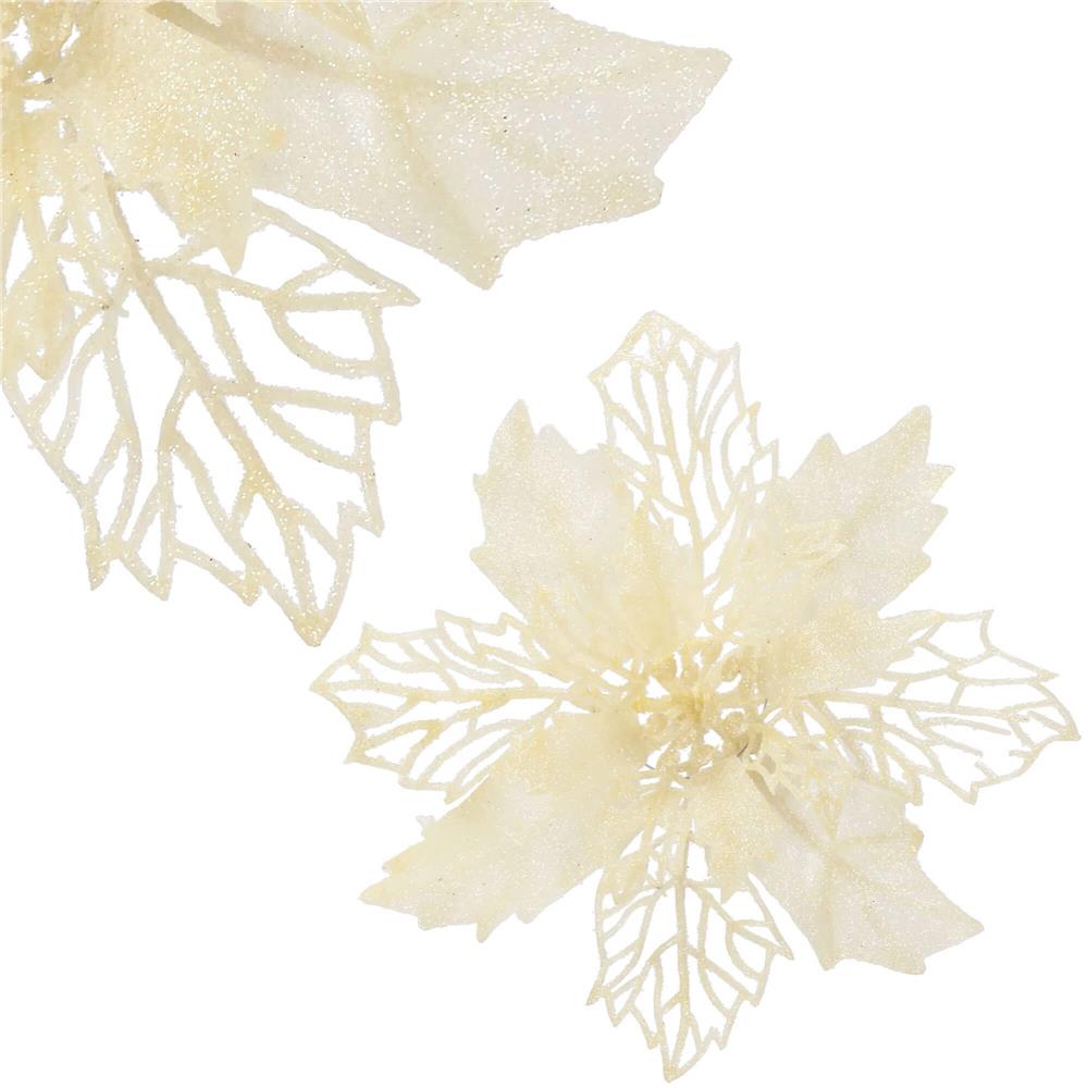 Set 10 ornamente pentru bradul de Craciun, stea Poinsettia, 16cm, crem [8]