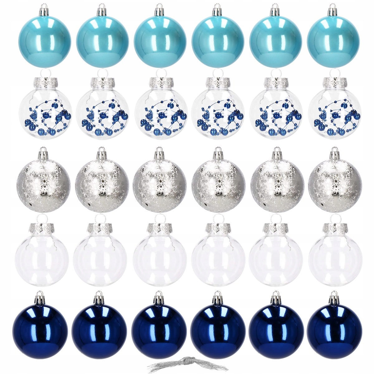 Set globuri de Craciun Inedit, 30 bucati, 6cm, transparente si albastru [9]