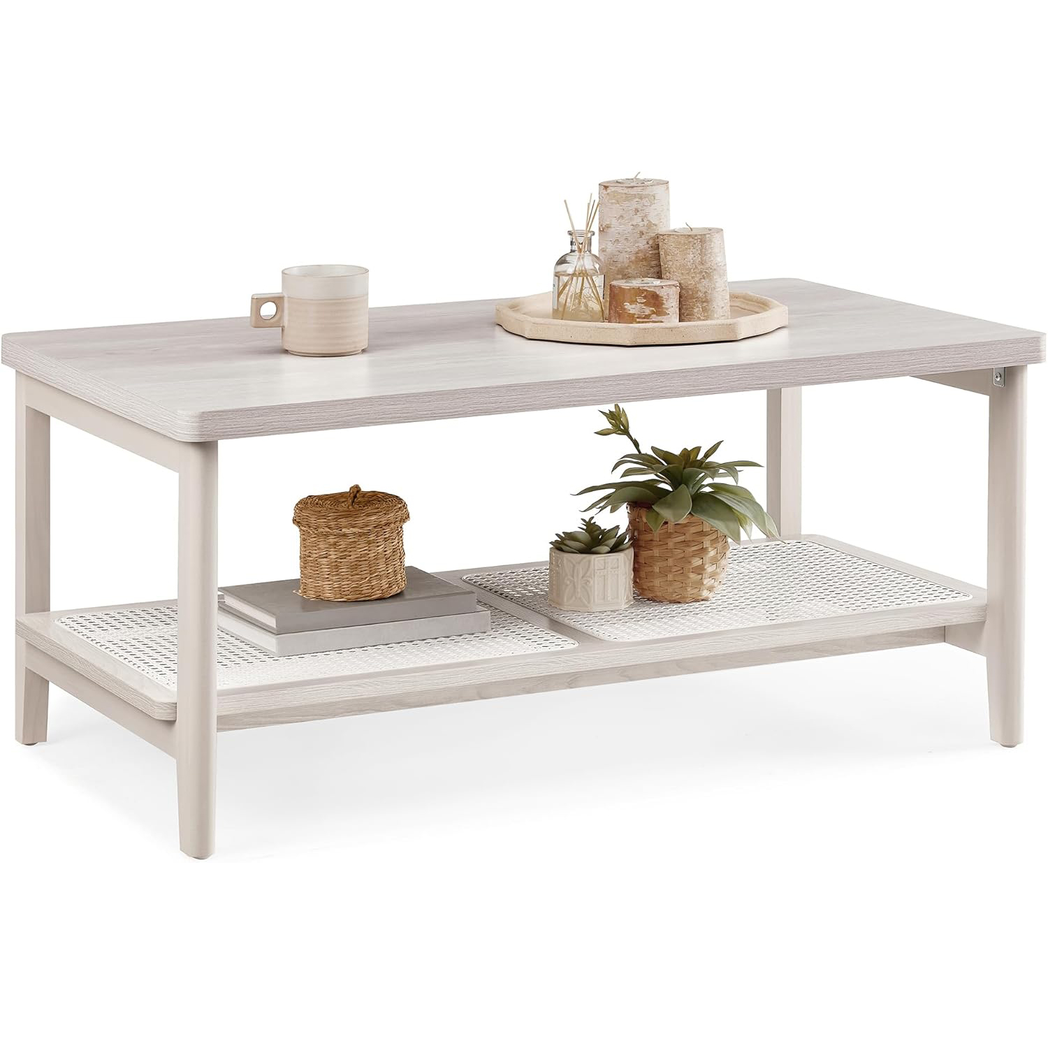 VASAGLE Masuta de cafea, din MDF, cu spatiu de depozitare pe 2 nivele, 55x100x45 cm, stil boho, bej [5]