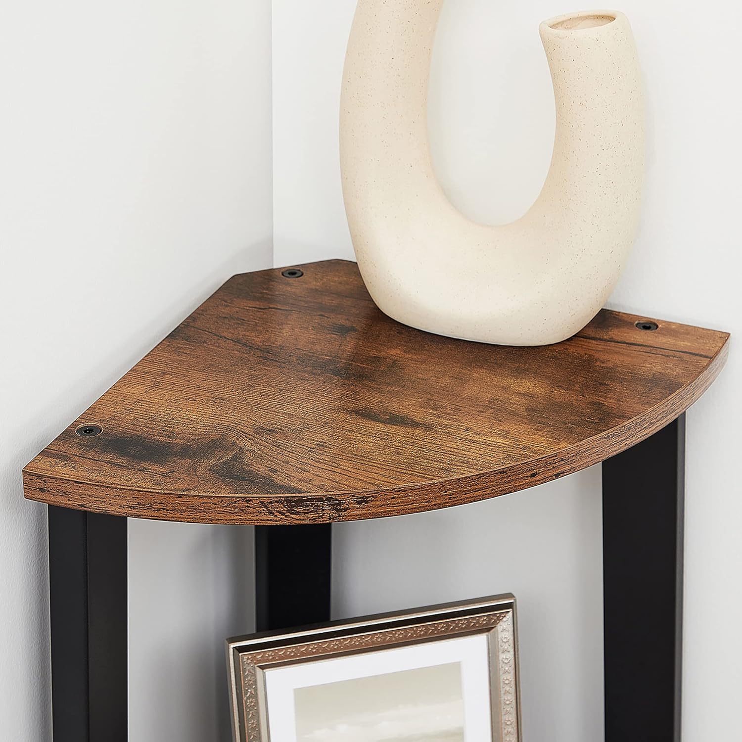 VASAGLE Raft de colt cu 4 etaje, tip biblioteca, cadru metal si polite lemn, industrial, 34x34x125cm, maro rustic [7]