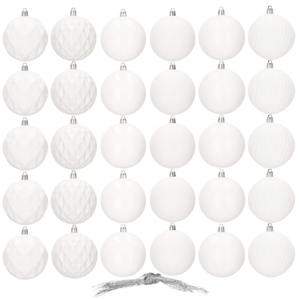 Set globuri de Craciun, 30 bucati, 8cm, 6 modele, alb [9]