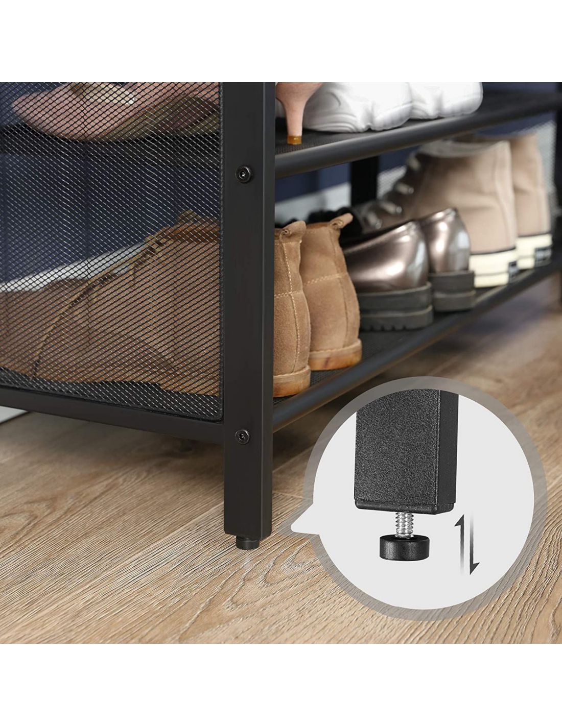 VASAGLE Banca pentru hol, cu raft suport de pantofi, sezut captusit imitatie piele, design industrial, 30x80x48cm, negru cu maro [9]