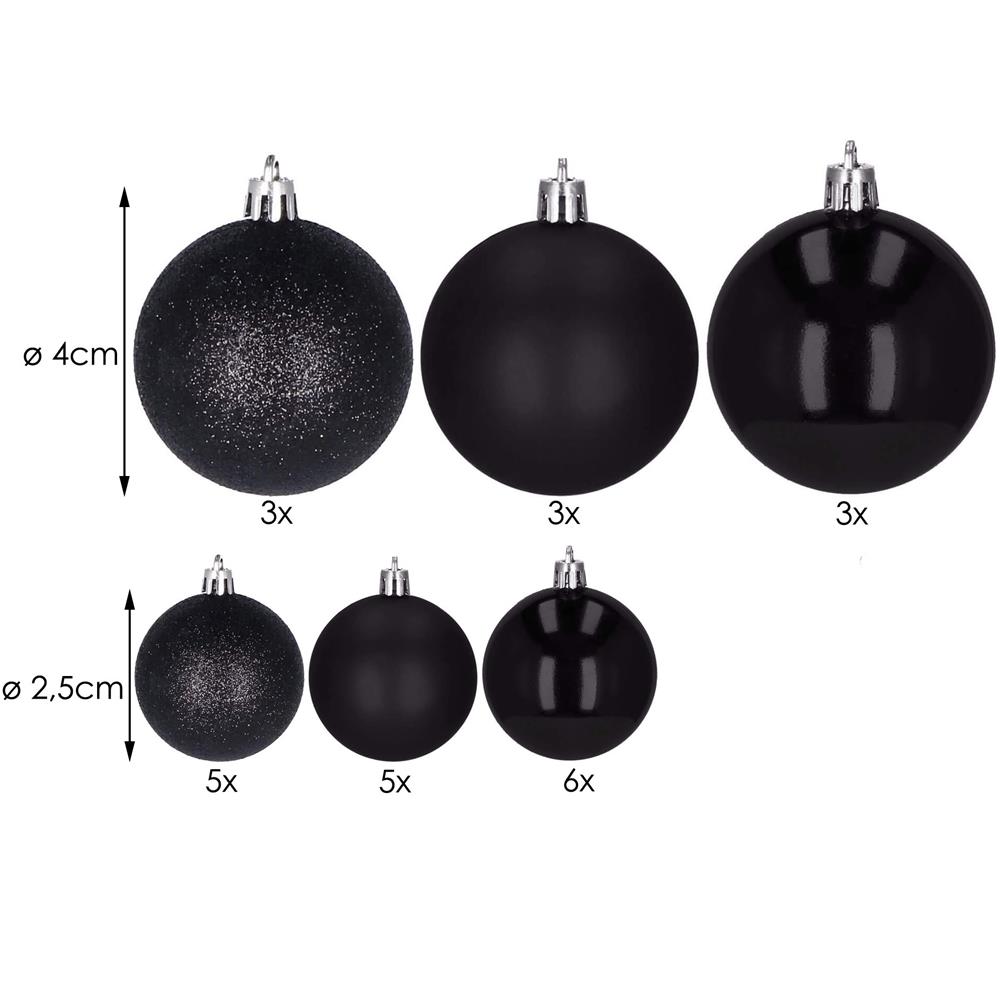 Set globuri de Craciun, 25 bucati, 3 modele, 2,5cm si 4cm, negru [9]