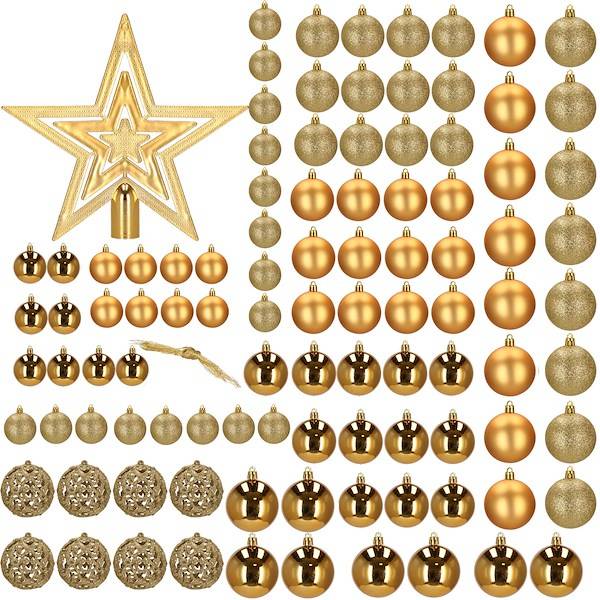 Set globuri si decoratiuni de Craciun, 100 piese, diverse dimensiuni cu stea, auriu [9]