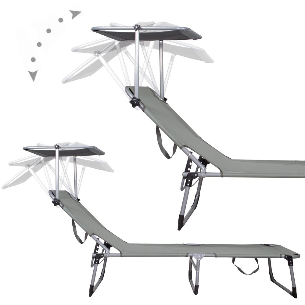 Sezlong pliabil cu parasolar, 188x57x38cm, sarcina 120kg, gri [9]