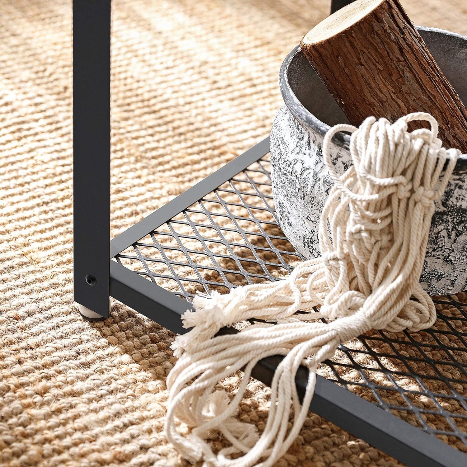 VASAGLE Masa de cafea laterala, tip noptiera, cu cadru metalic, 45x45x55cm, maro rustic si negru [9]