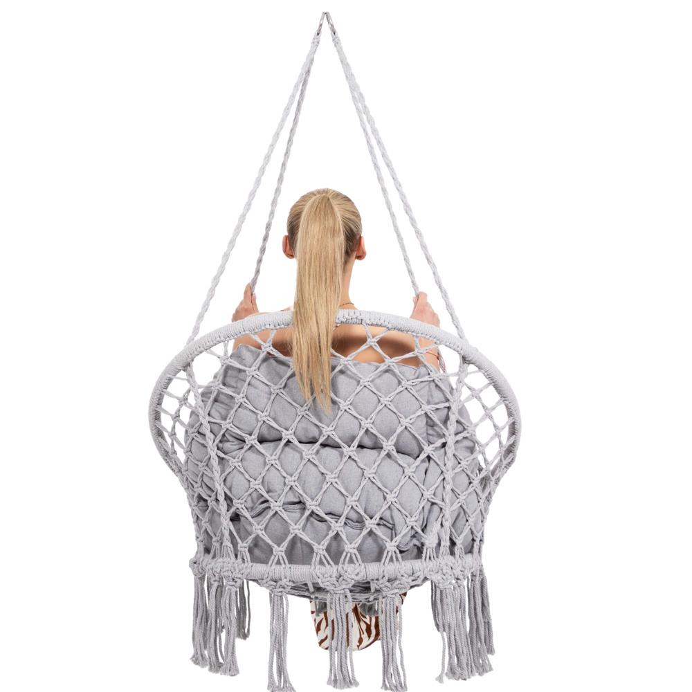 Scaun rotund Sersimo tip leagan suspendat cu perna Confort Plus casa sau gradina, gri [9]