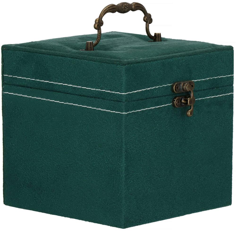 (DL) Cutie depozitare si organizare bijuterii, velur, 12x 12 x 12 cm, verde [8]