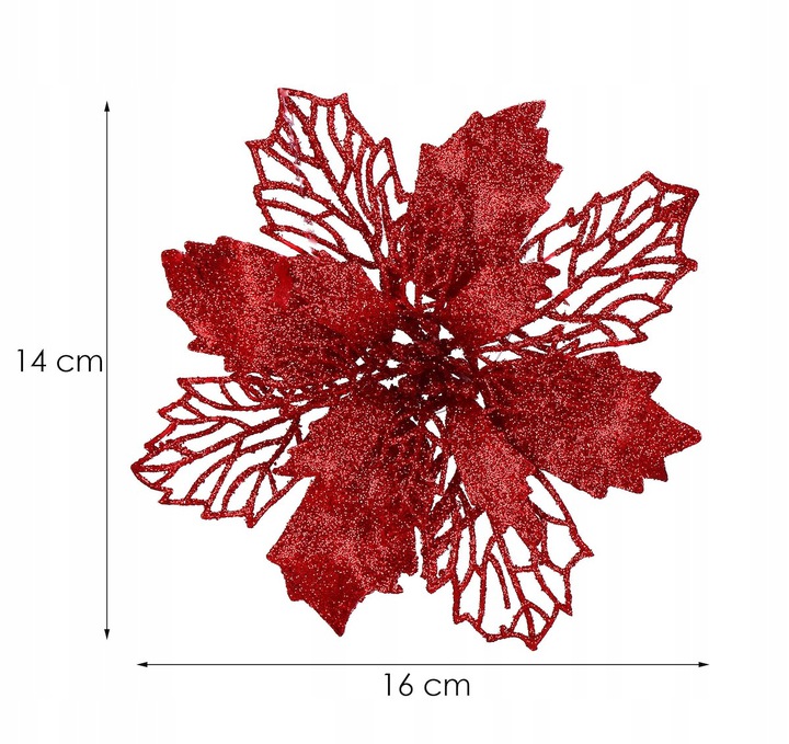 Set 10 ornamente pentru bradul de Craciun, stea Poinsettia, 16cm, visiniu [8]