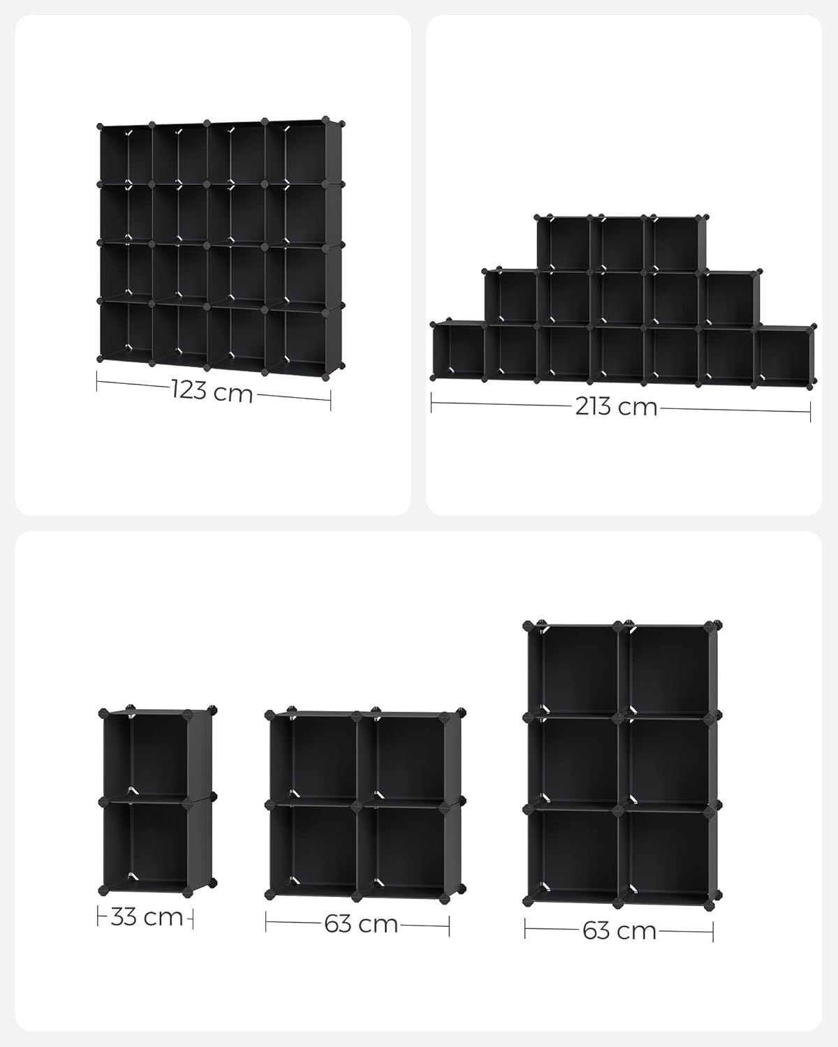 SONGMICS Unitate de depozitare cu 16 cuburi, pentru pantofi sau haine, personalizabil, 31x123x123 cm, negru [9]