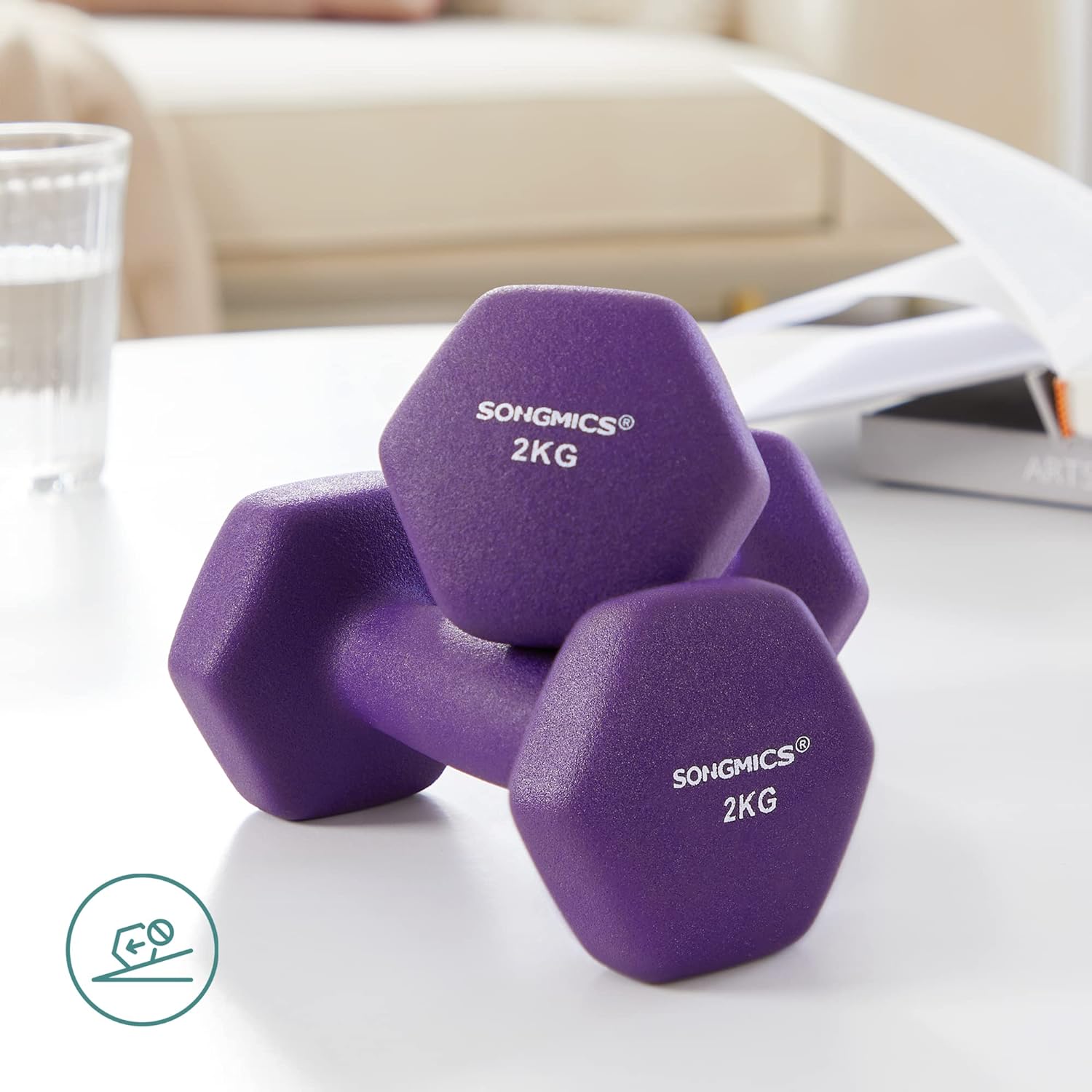 SONGMICS Set de 6 gantere hexagonale cu suport, 2x1kg 2x1.5kg 2x2kg, multicolor [9]