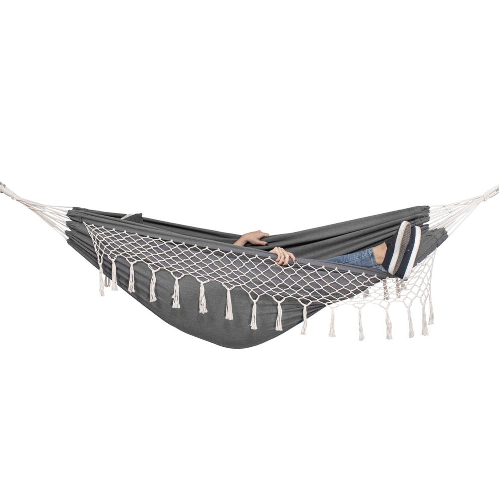 Hamac doua persoane cu franjuri si 2 perne, 200kg, 200×150 cm, gri inchis [12]