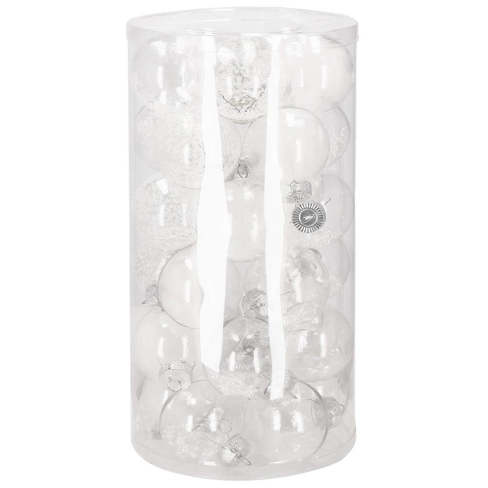 Globuri de Craciun - Set globuri de Craciun Inedit, 30 bucati, 7cm, transparente si alb