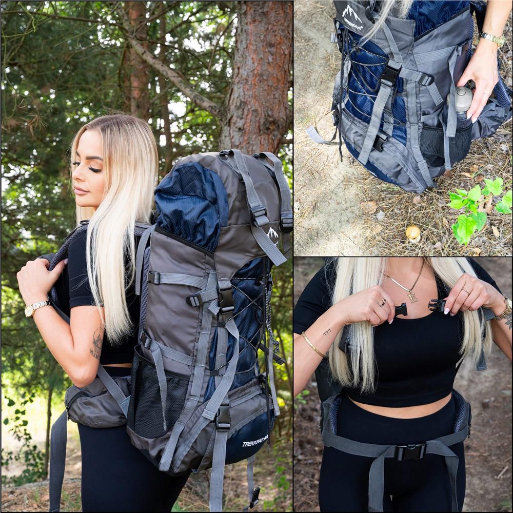 Rucsac tactic militar pentru drumetie, cu husa de ploaie, 90 litri, 25 kg, 74x32x20 cm, gri albastru [16]