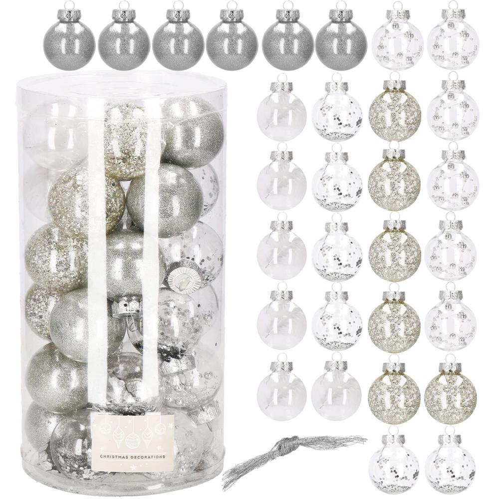 Set globuri de Craciun Inedit, 30 bucati, 6cm, transparente si argintiu [4]
