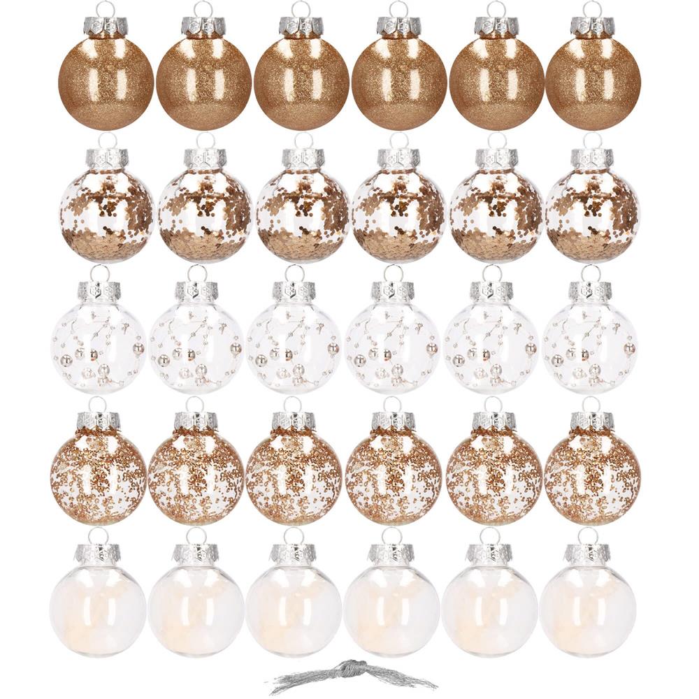 Set globuri de Craciun Inedit, 30 bucati, 6cm, transparente si auriu [9]