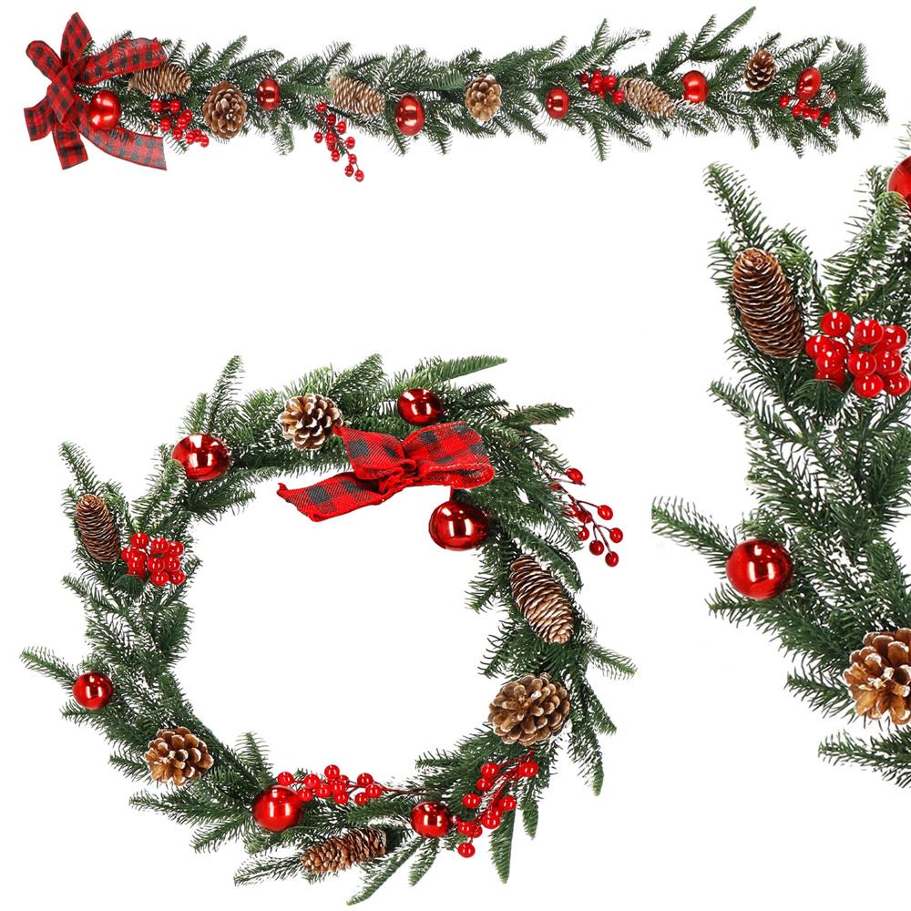 Ghirlanda artificiala decorativa de Craciun, aspect inzapezit, 150 cm, ace 3D, verde [8]