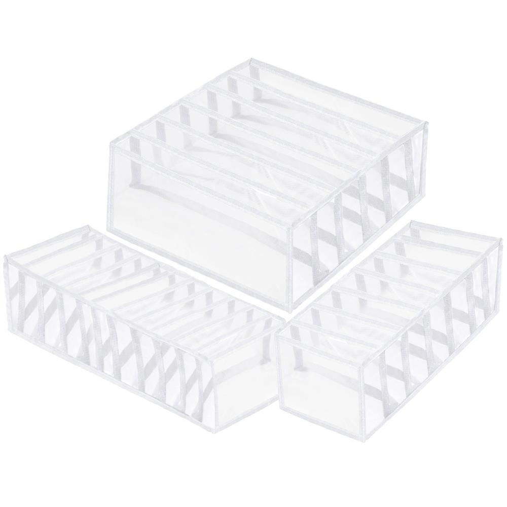 Organizatoare sertar si dulap - Set 3 organizatoare sertar pliabile pentru sosete/lenjerie, alb