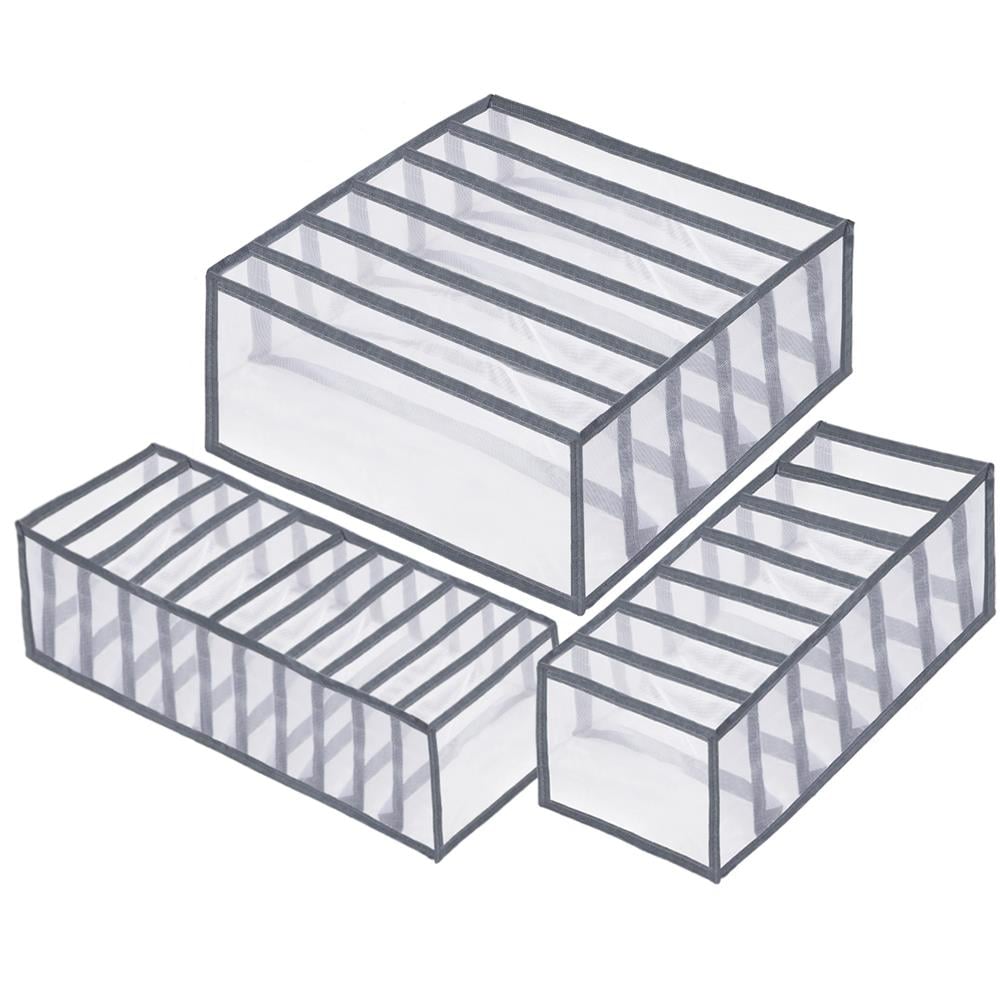 Organizatoare sertar si dulap - Set 3 organizatoare sertar pliabile pentru sosete/lenjerie, gri