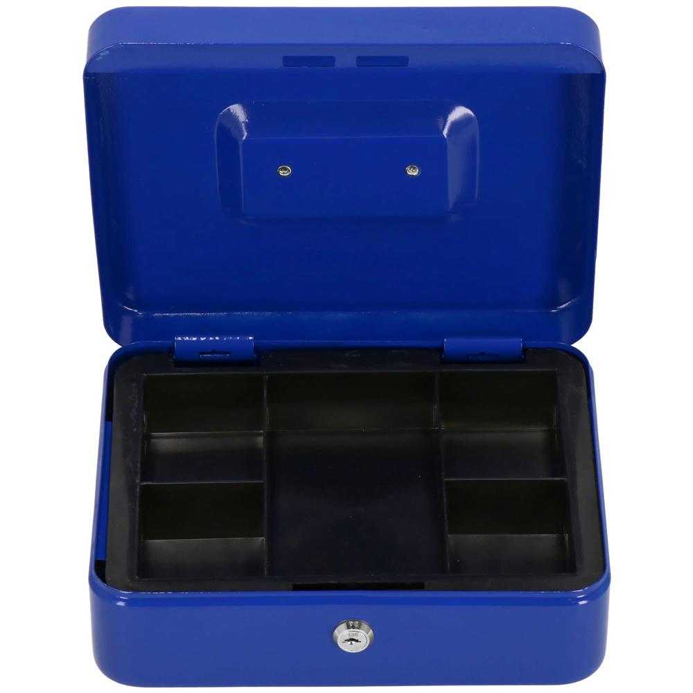 Caseta pentru bani tip cutie de valori, compartimentanta, cu cheie, metal, 20x16x9cm, albastru [9]