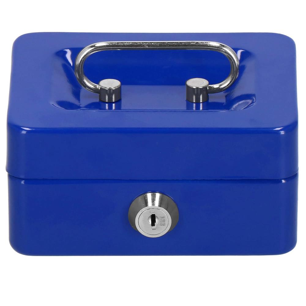 Caseta pentru bani tip cutie de valori, compartimentanta, cu cheie, metal, 12.5x9.5x6.5cm, albastru [9]