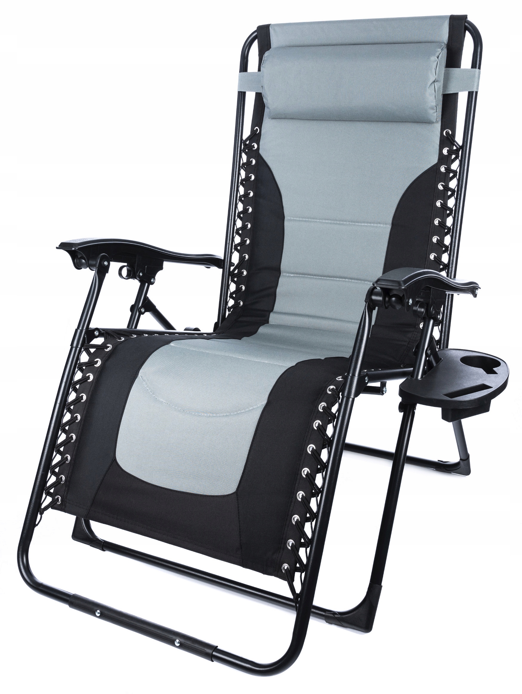 Sezlong scaun pliant plaja sau gradina, Siesta, gravitatie zero, cu tetiera, 175x75x110 cm, negri gri [9]