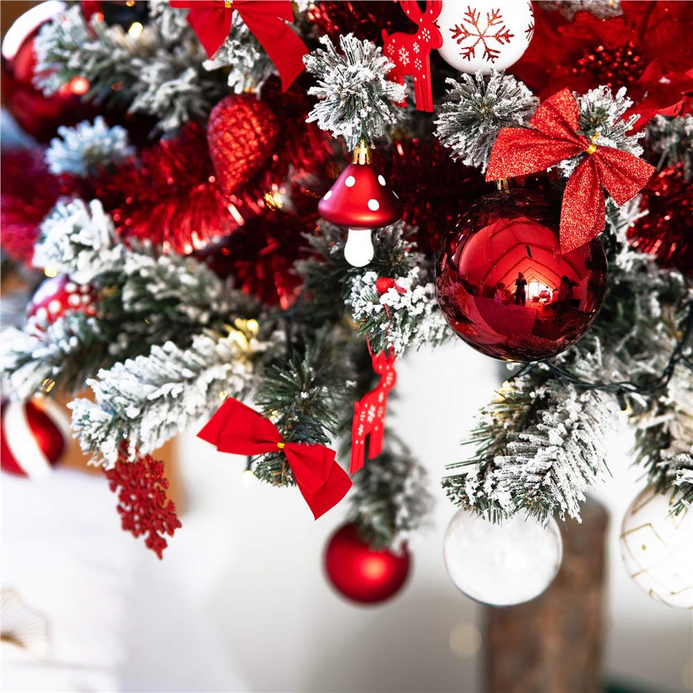 Set 6 ornamente pentru bradul de Craciun, fundita, 8cm, rosu cu sclipici [8]