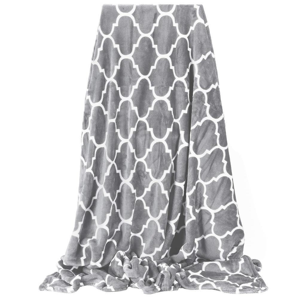 Patura pufoasa pentru 2 persoane, 200x220cm, cu model trifoi marocan, gri [10]