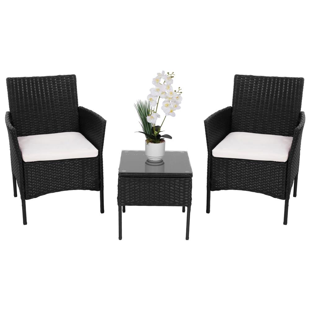 Set mobilier terasa, din tehnorattan, masa cu blat sticla securizata, 2 fotolii cu perne, negru [10]